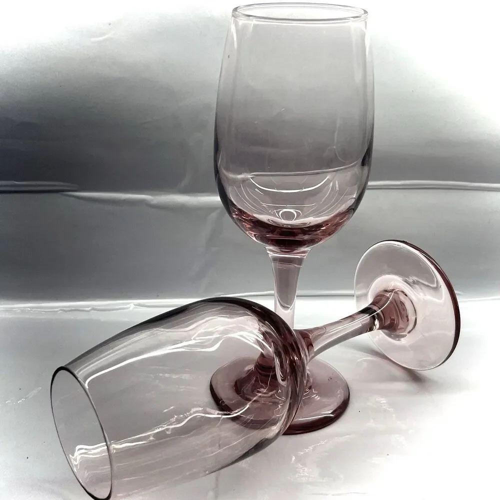 Set of 2 Libbey - Wine Glasses / Water Goblets- Stemware- Plum/Pink 10oz